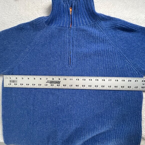 The Elder Statesman Womens Blue Cashmere Ribbed 1/4 Zip Mock Neck Sweater Large - Picture 7 of 8
